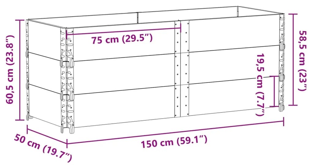 Vaso/floreira para jardim 150x50 cm pinho maciço castanho