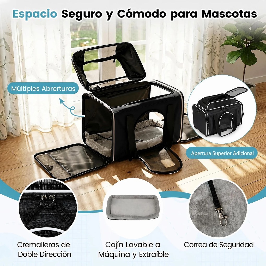 Transportadora para Animais de Estimação, 46 x 29 x 28 cm, 3 em 1 com Rodas Removíveis, Preto