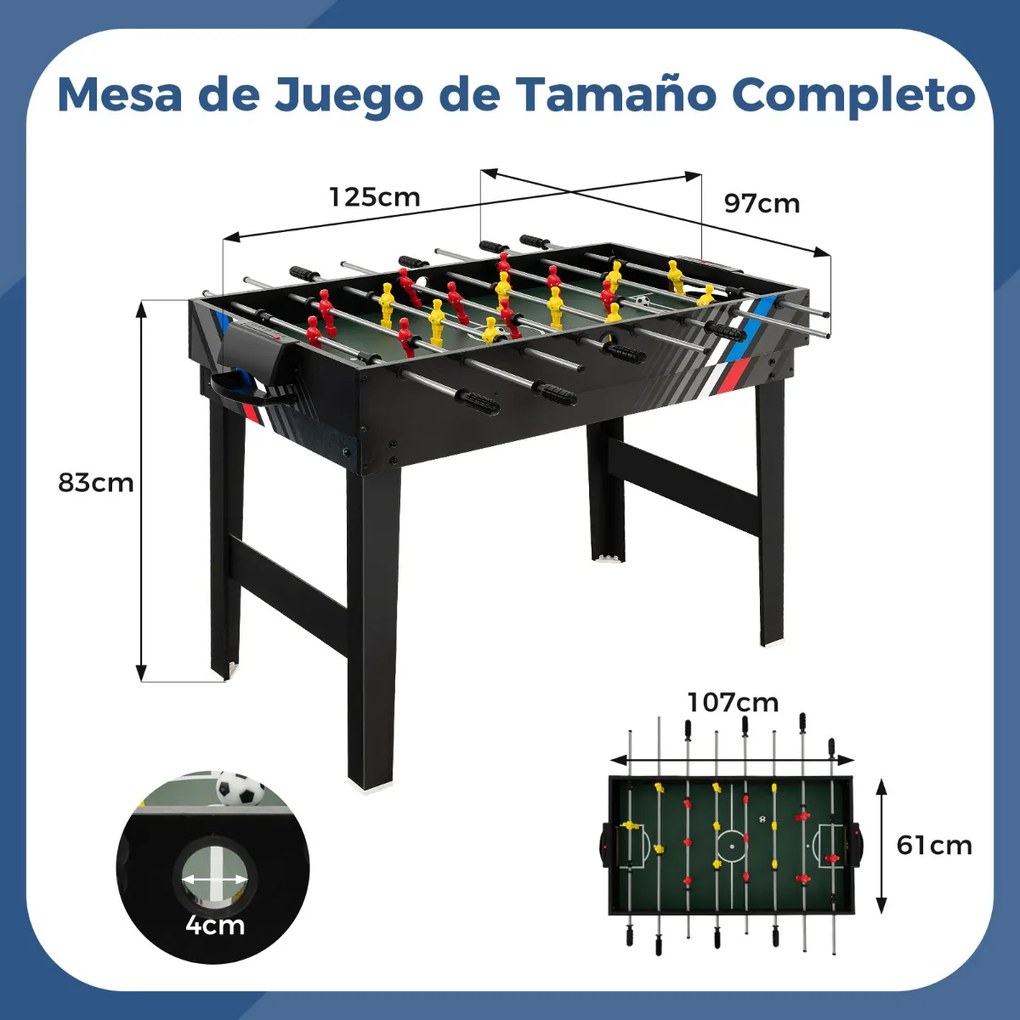 Mesa multi-jogo 4 em 1 Mesa de futebol de mesa 4 em 1 125 cm com bilhar, hóquei no ar e ténis de mesa com acessórios