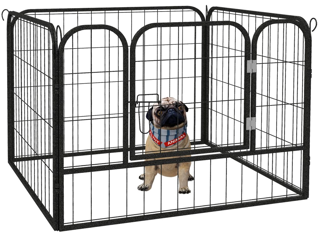 PawHut Parque para Cães com 4 Painéis Parque para Animais de Estimação Dobrável 82x82x60cm com Porta e Fechadura para Exterior e Interior Cinza