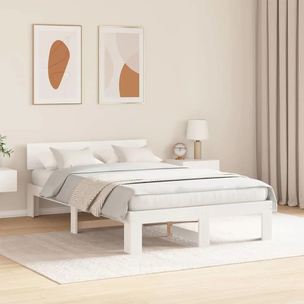Estrado de Cama com Cabeceira Branco 120x200 cm Madeira de Pinho Maciç