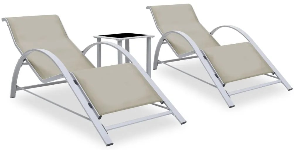 Espreguiçadeiras com mesa 2 pcs alumínio cor creme