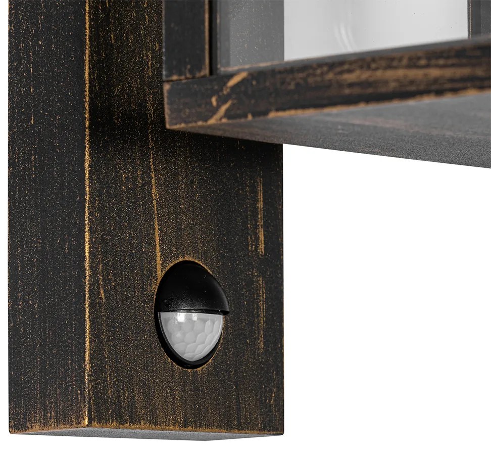 Lanterna de parede exterior ouro antigo com sensor de movimento IP44 - Charlois