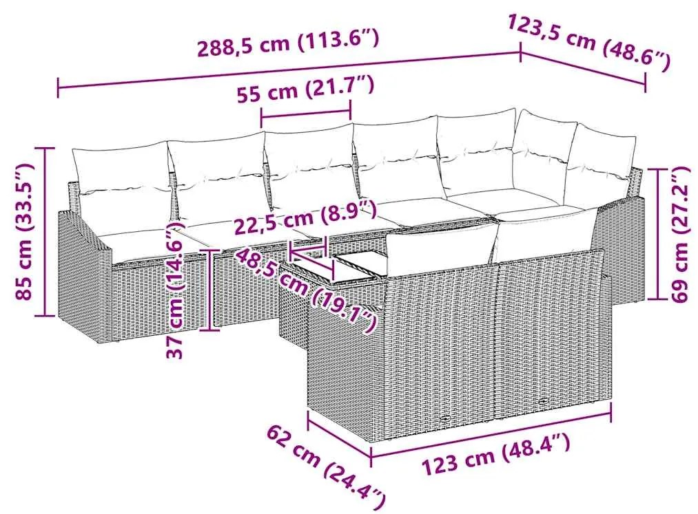 Conjunto de Sofá de Jardim com 9 Peças e Almofadas Cinzas, em Rattan S