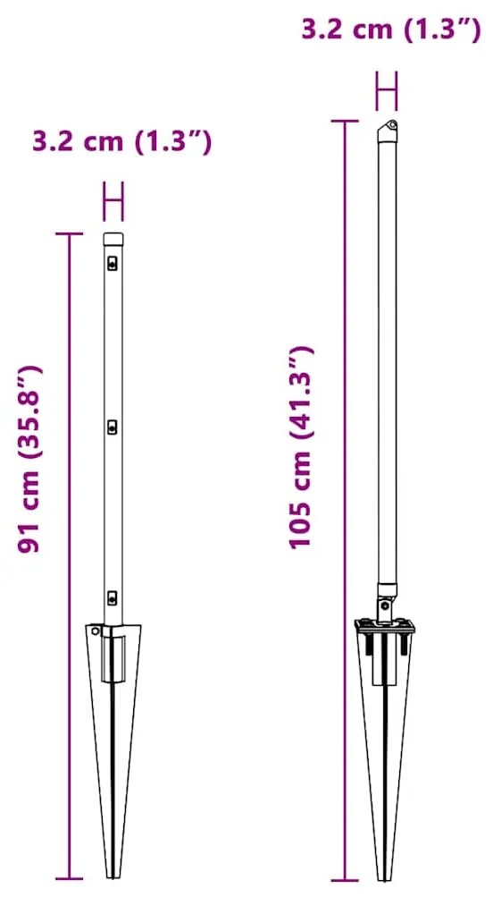 Postes de Cerca com Ponta - 52 pcs, Ø32 mm, 60 cm, Aço Galvanizado