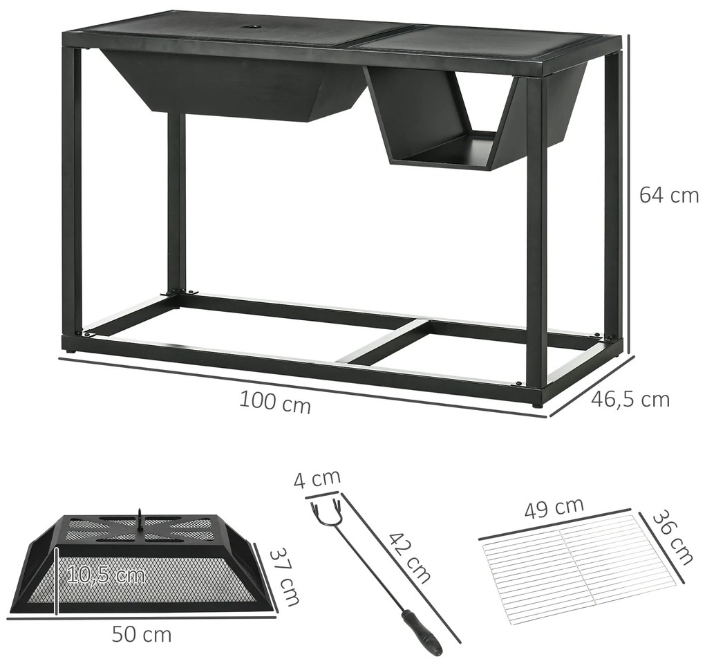 Outsunny Braseiro 4 em 1 de Aço Galvanizado para Jardim Barbecue a Len