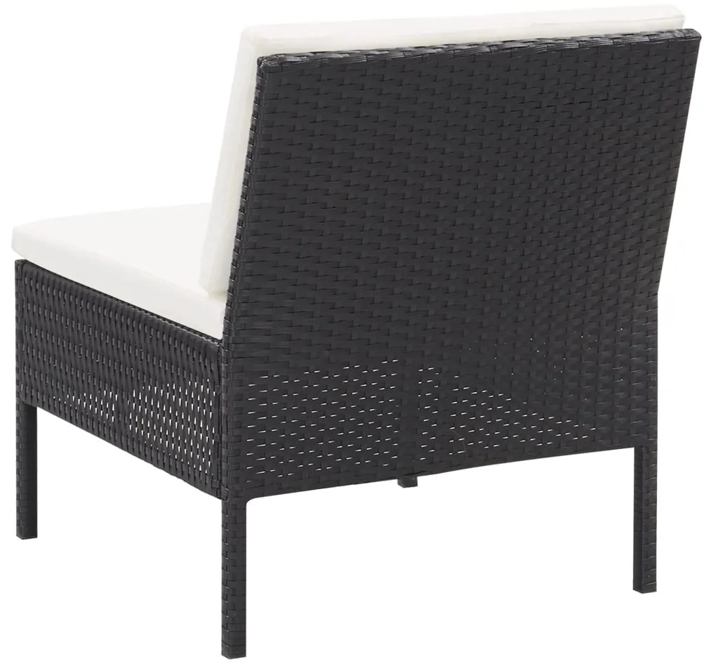 3 pcs conjunto lounge de jardim c/ almofadões vime PE preto