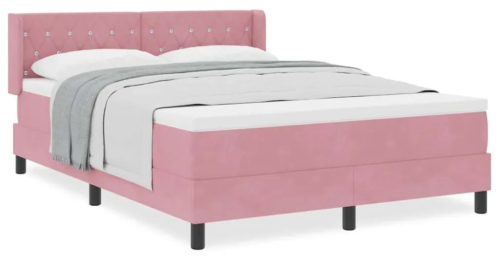 Cama Box Spring Rosa com Colchão 160x200 cm de Veludo