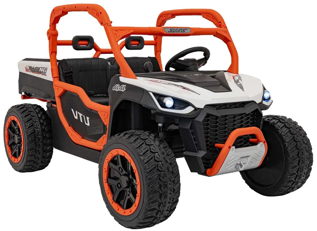 Carro elétrico para Crianças 2 Lugares Farmer Truck UTV Racing 24V 4x4 Rodas Espuma EVA, assento couro ecológico Branco e Laranja
