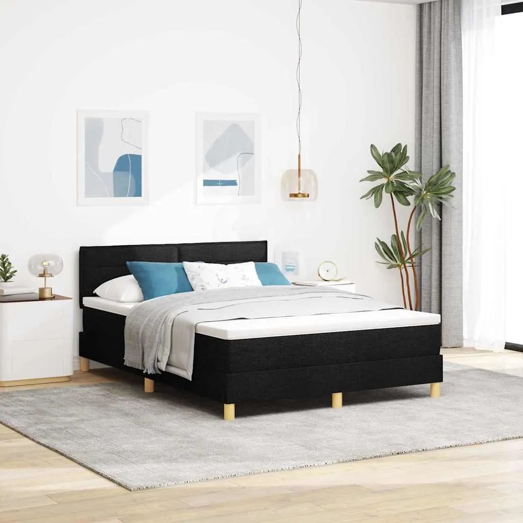 vidaXL Cama Box Spring LED com colchão Preto 140 x 190 cm tecido