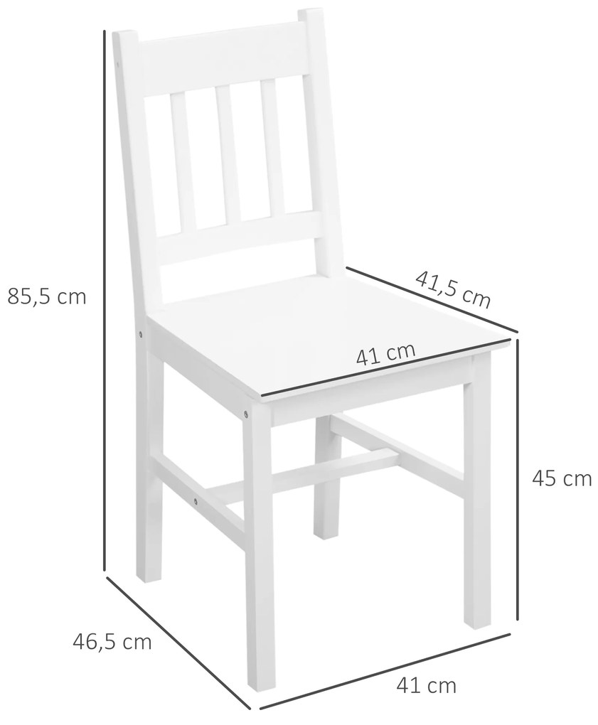 HOMCOM Conjunto de 2 Cadeiras de Sala de Jantar Cadeira de Cozinha com Encosto de Ripas Estrutura de Madeira de Pinho para Sala de Jantar Restaurante Carga Máxima 120 kg 41x46,5x85,5 cm Branco