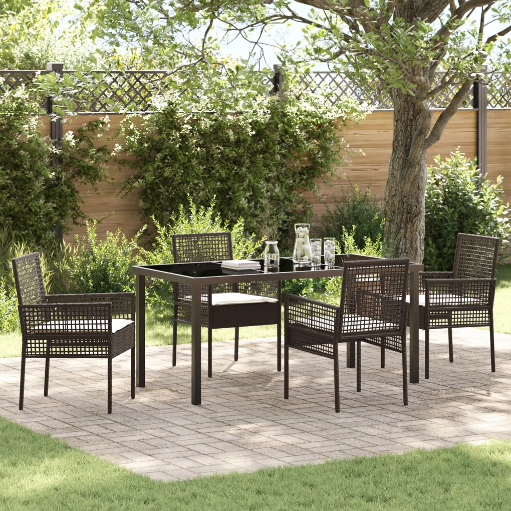 vidaXL Conjunto de Jantar de 5 Peças com Almofadas Marrom Rattan Sintético