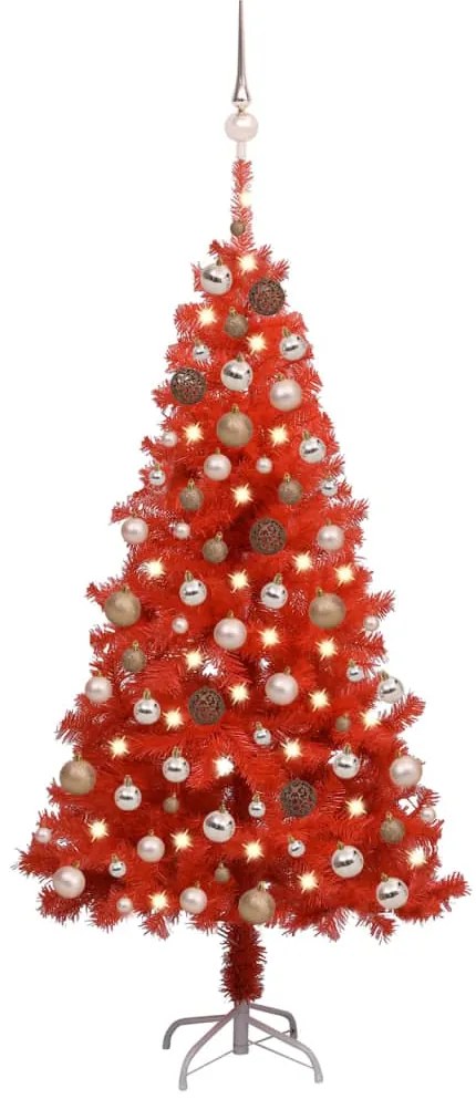 vidaXL Árvore Natal artificial pré-iluminada c/ bolas PVC vermelho