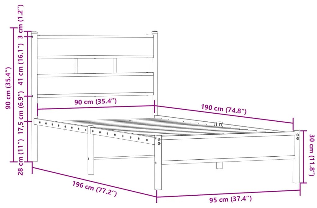 Cama sem colchão com cabeceira 90x190 cm carvalho sonoma