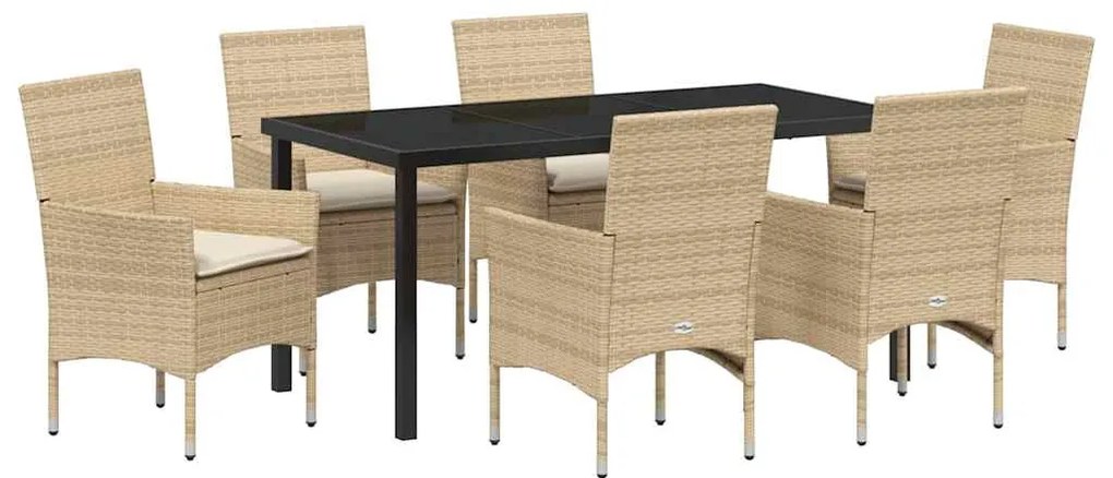 Conjunto de Jantar de Jardim 7 Peças com Almofadas Bege em Rattan Sint