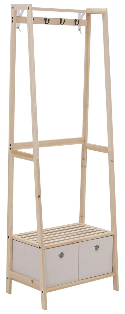 HOMCOM Suporte para Cabides de Madeira 2 Prateleiras Cabide com 2 Gavetas de Tecido 4 Ganchos e Barra para Pendurar 58x36x168cm Madeira