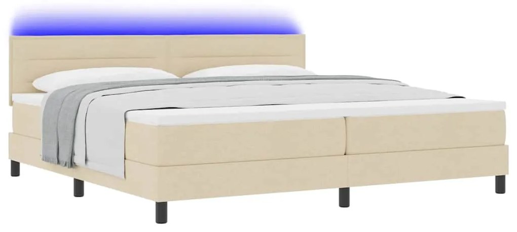 Cama Box Spring com Colchão e LED Creme 200x200 cm Tecido