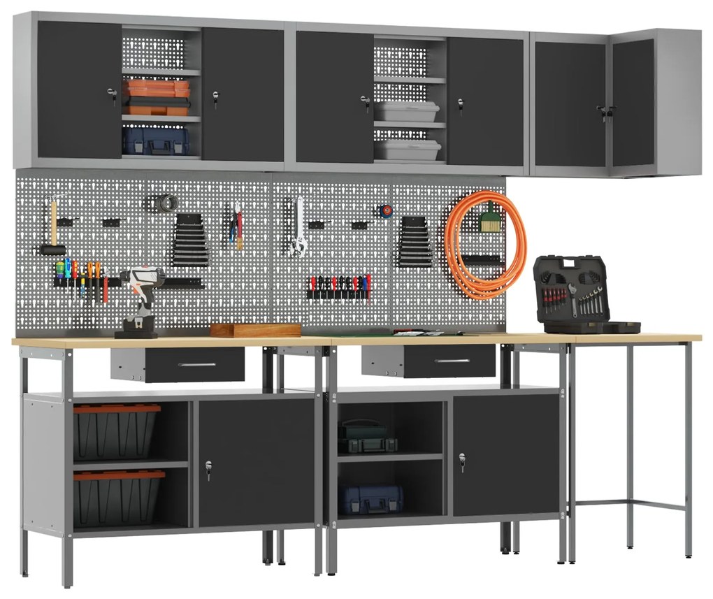 Conjunto de mesa para guardar ferramentas de 10 peças vidaXL em madeir