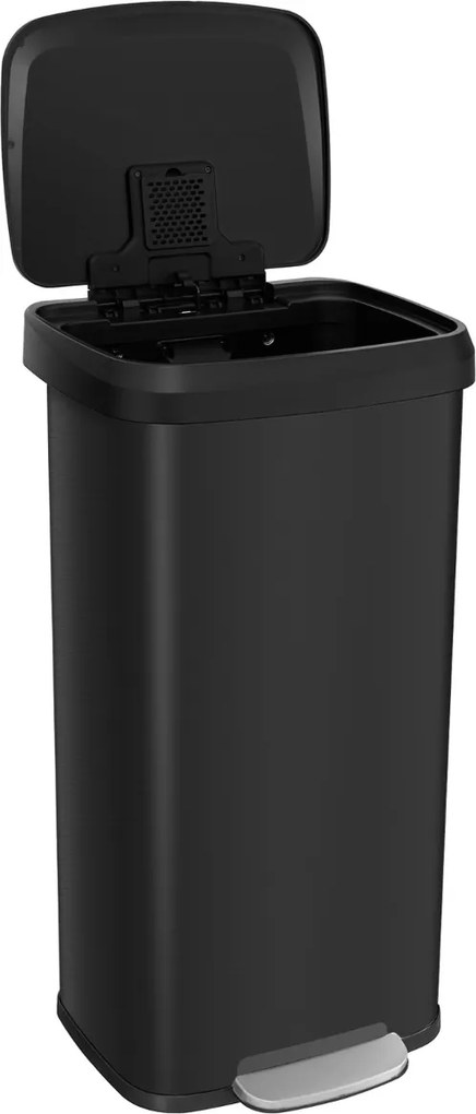 Caixote do lixo de aço inoxidável 40 x 38 x 78 cm de 68 litros com pedal, tampa de fecho suave e compartimento desodorizante Preto