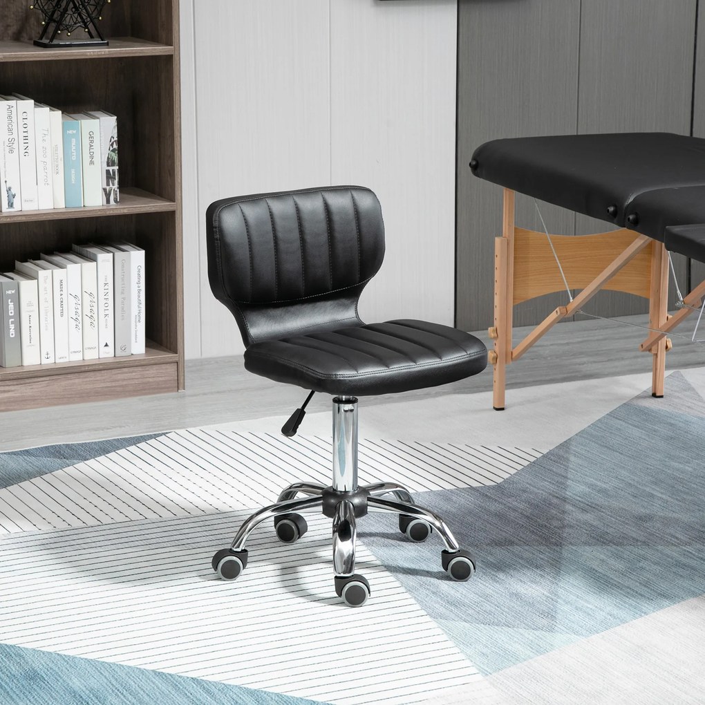Banco de trabalho giratório a 360° - altura do assento ajustável entre 47 e 62 cm - revestimento sintético acolchoado preto com acabamento cromado
