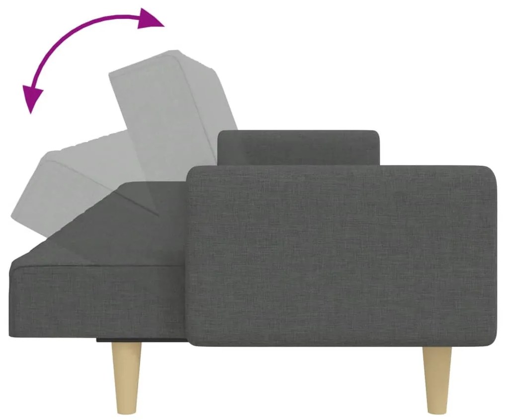 Sofá-cama de 2 lugares c/ apoio de pés tecido cinzento-escuro
