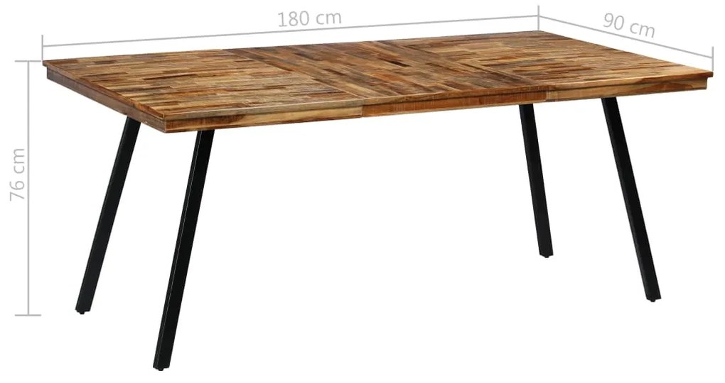 Mesa de jantar madeira de teca recuperada e aço 180x90x76 cm