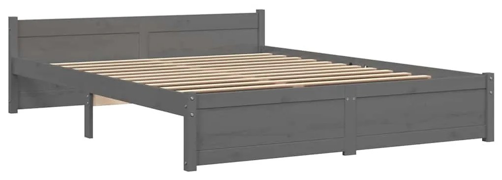 Estrutura de cama casal 135x190 cm madeira maciça cinzento
