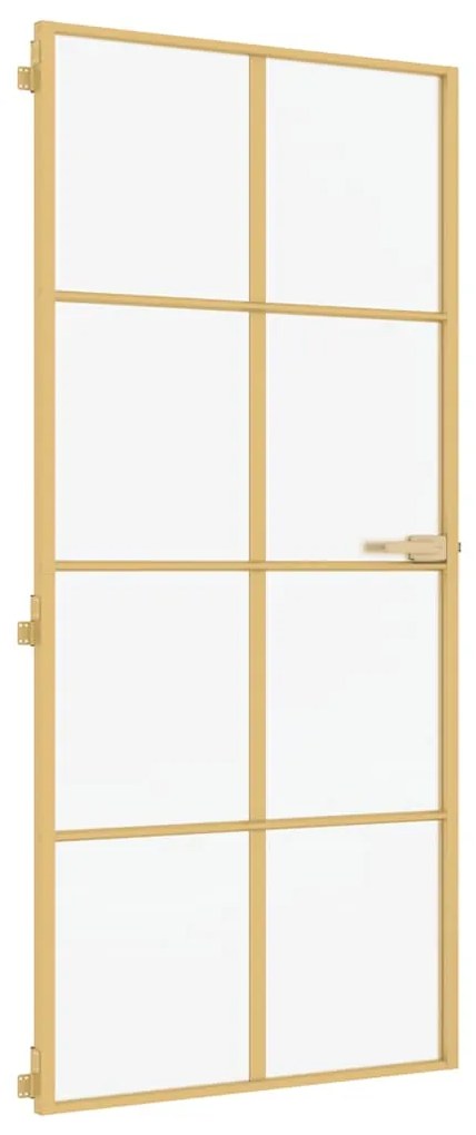 Porta interior 93x201,5 cm vidro temperado e alumínio dourado