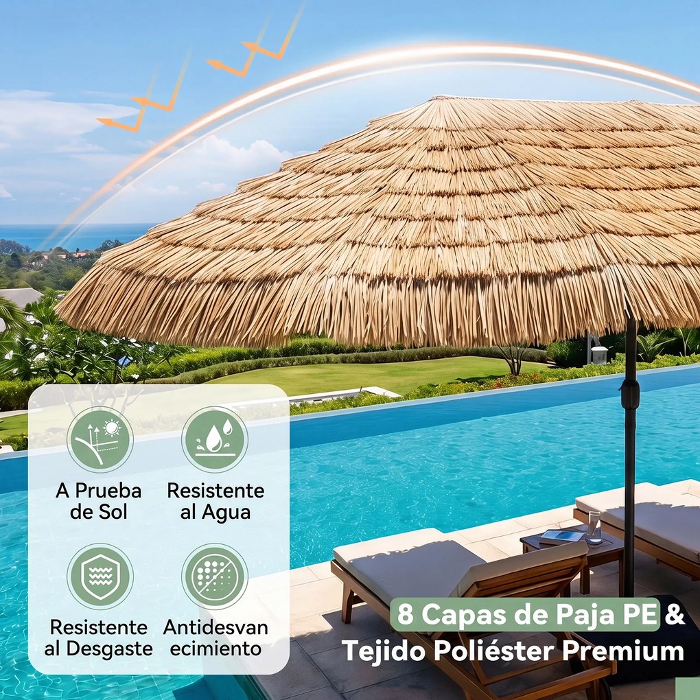 Guarda-sol Duplo, 450 x 270 x 252 cm, com Base, Castanho