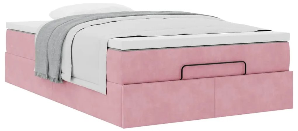 Estrutura de cama otomana com colchão 120x200 cm veludo rosa