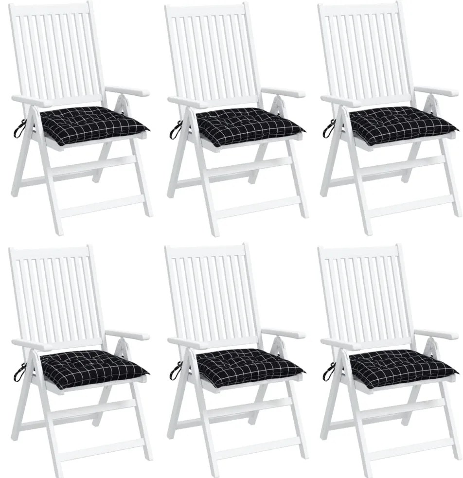 Almofadões para cadeira 6 pcs 40x40x7 cm tecido xadrez preto
