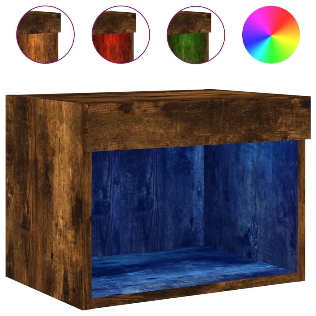 Mesas de cabeceira de parede com luzes LED 2pcs carvalho fumado