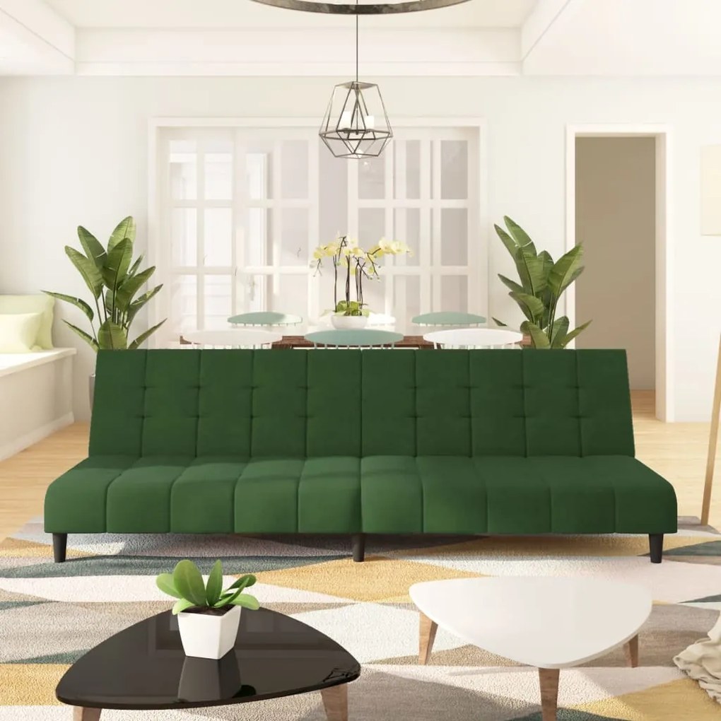 337370 vidaXL Sofá-cama de 2 lugares veludo verde-escuro