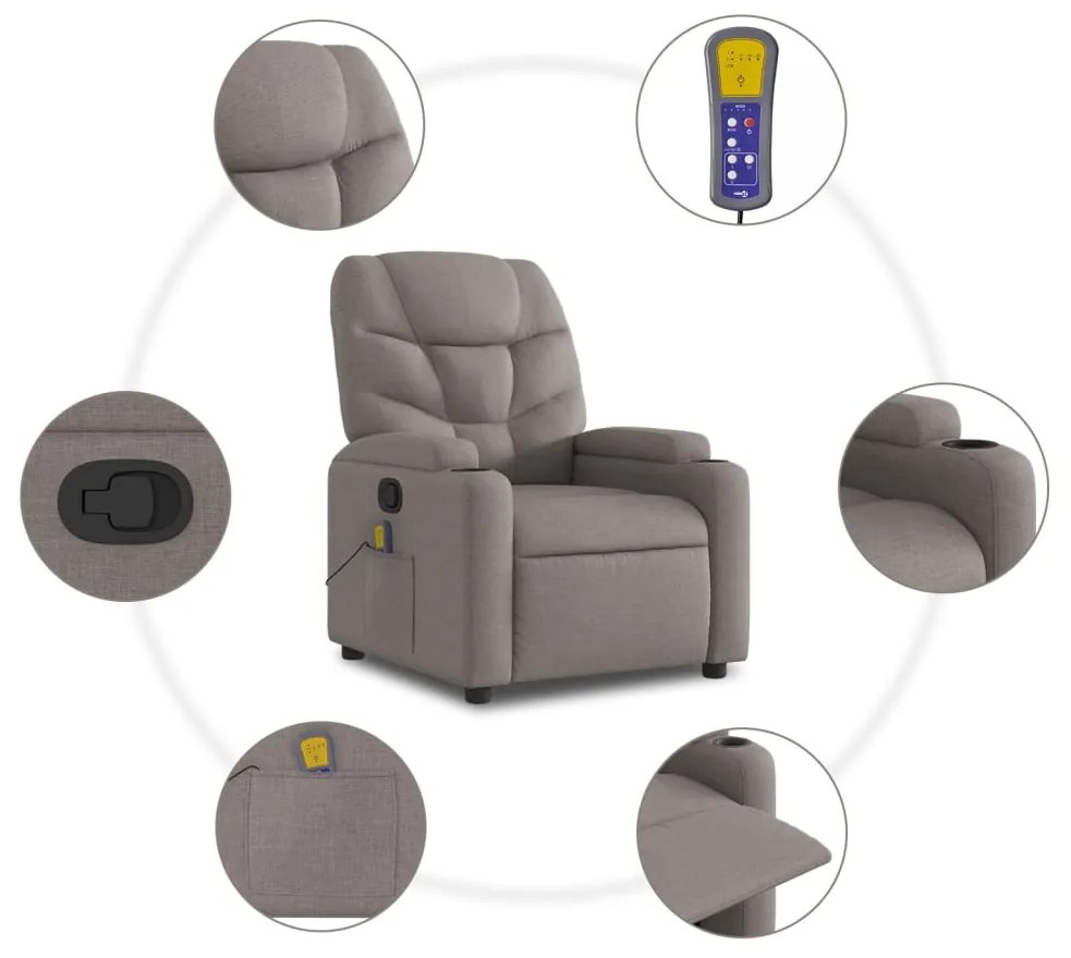 Poltrona elevatória de massagens tecido cinzento-acastanhado