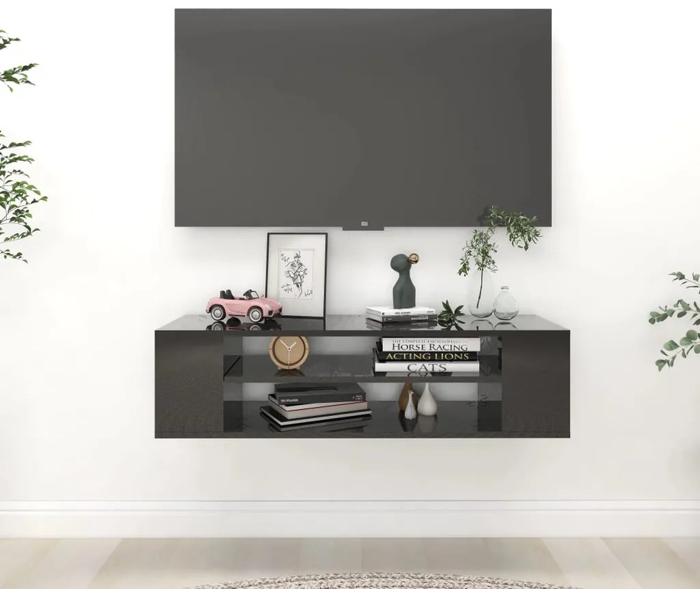 vidaXL Armário TV suspenso derivados de madeira preto brilhante