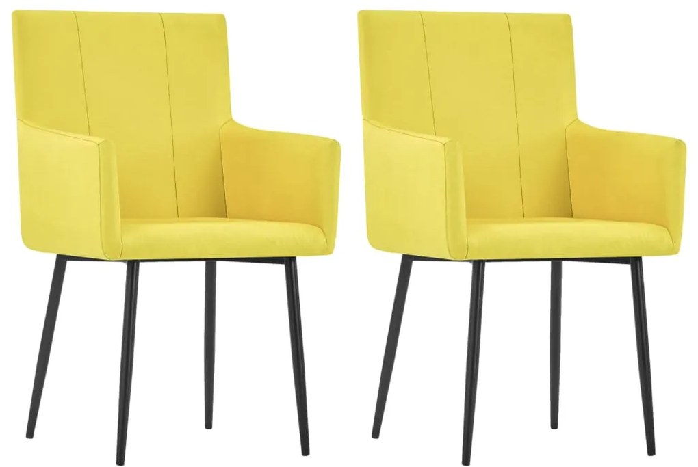 vidaXL Cadeiras de jantar com apoio de braços 2 pcs tecido amarelo