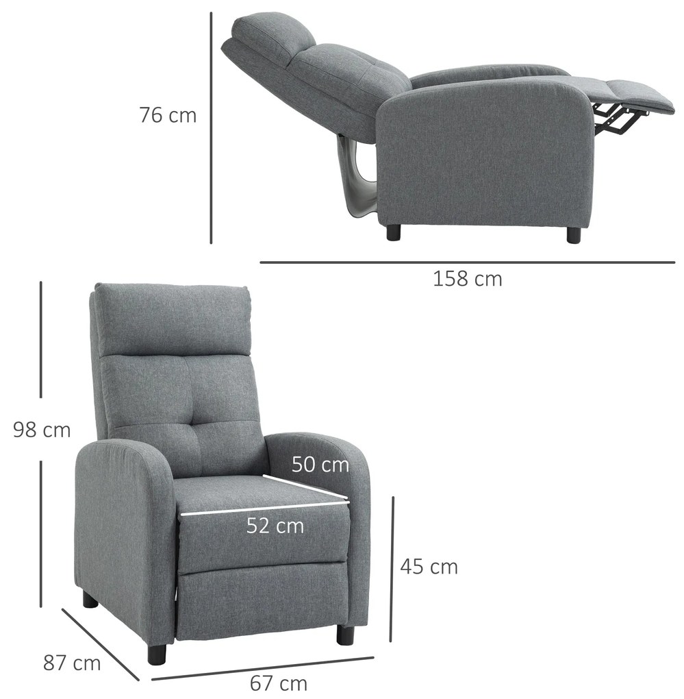 HOMCOM Poltrona Relax Reclinável até 155° Poltrona Reclinável Manual E