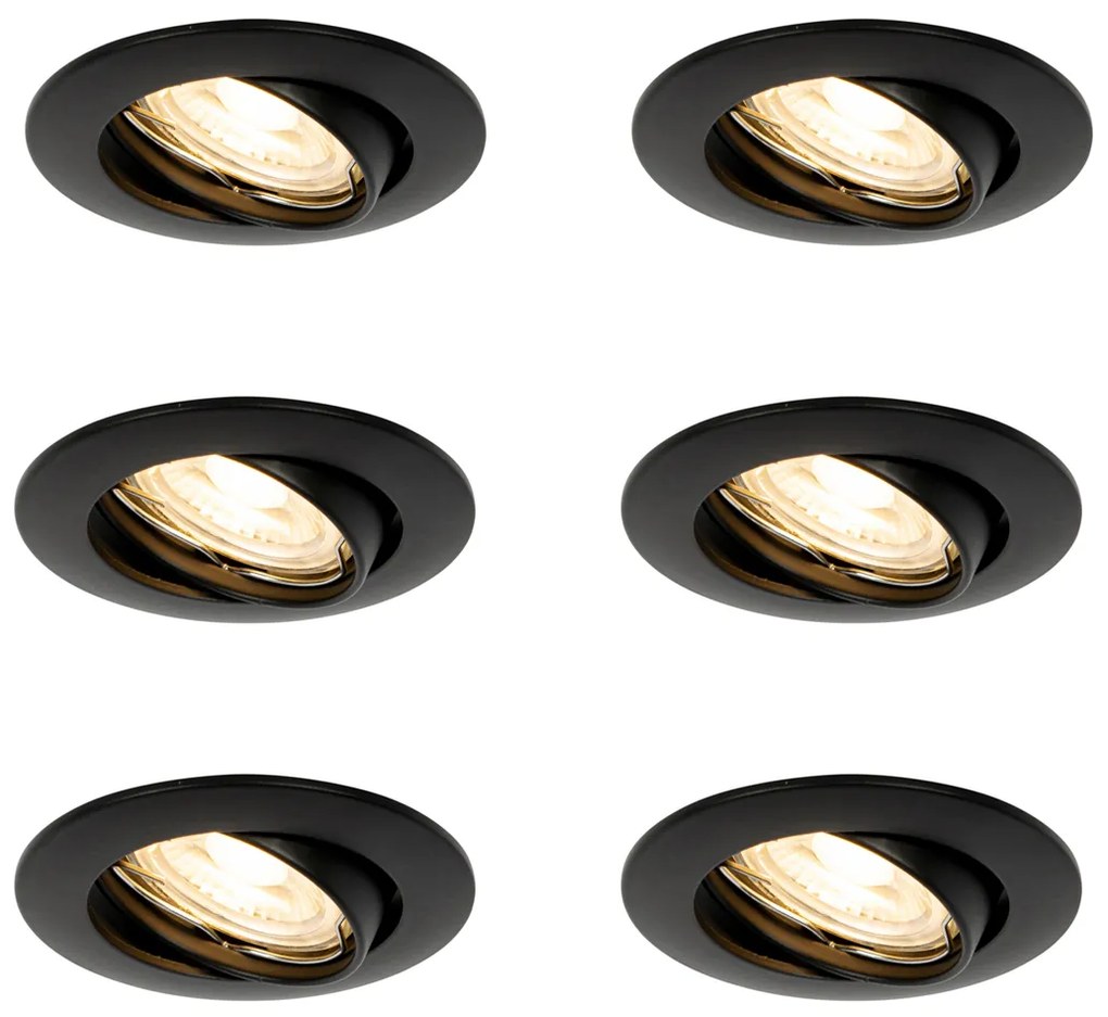 Conjunto de 6 Focos de Embutir Pretos GU10 35mm - Edu
