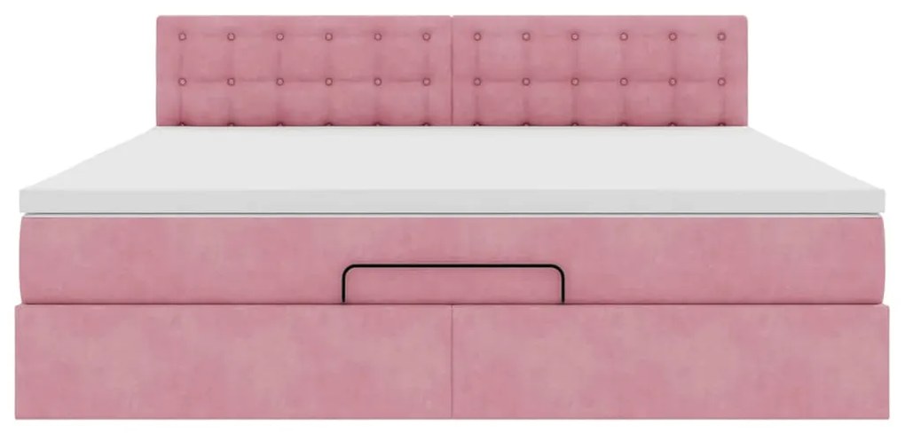 Cama otomana com colchão &amp; LEDs 180x200cm veludo rosa