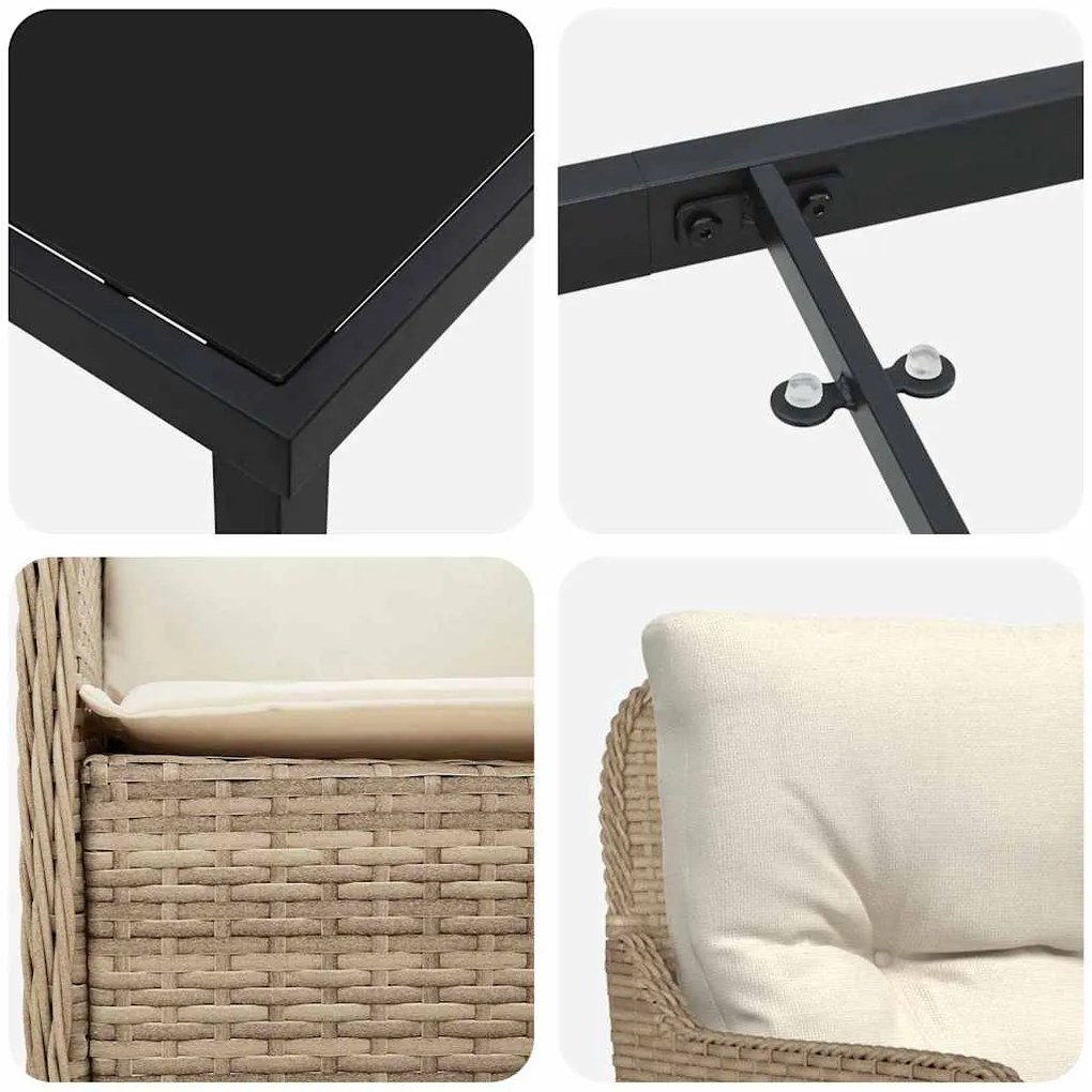 Conjunto de Jantar de Jardim de 3 Peças com Almofadas Bege Rattan PE