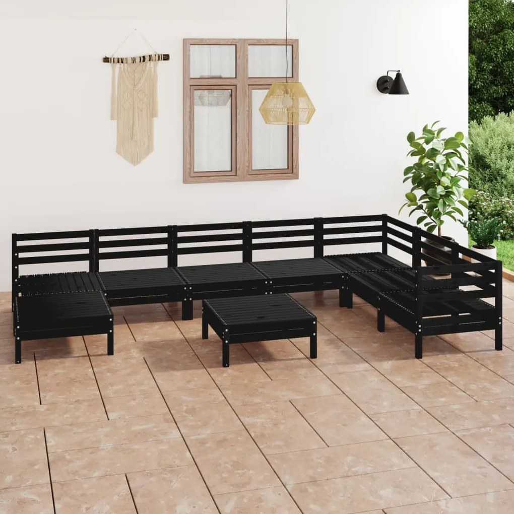 vidaXL 9 pcs conjunto lounge de jardim pinho maciço preto