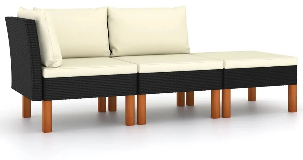 vidaXL 3 pcs conj. lounge jardim vime PE e madeira de eucalipto maciça