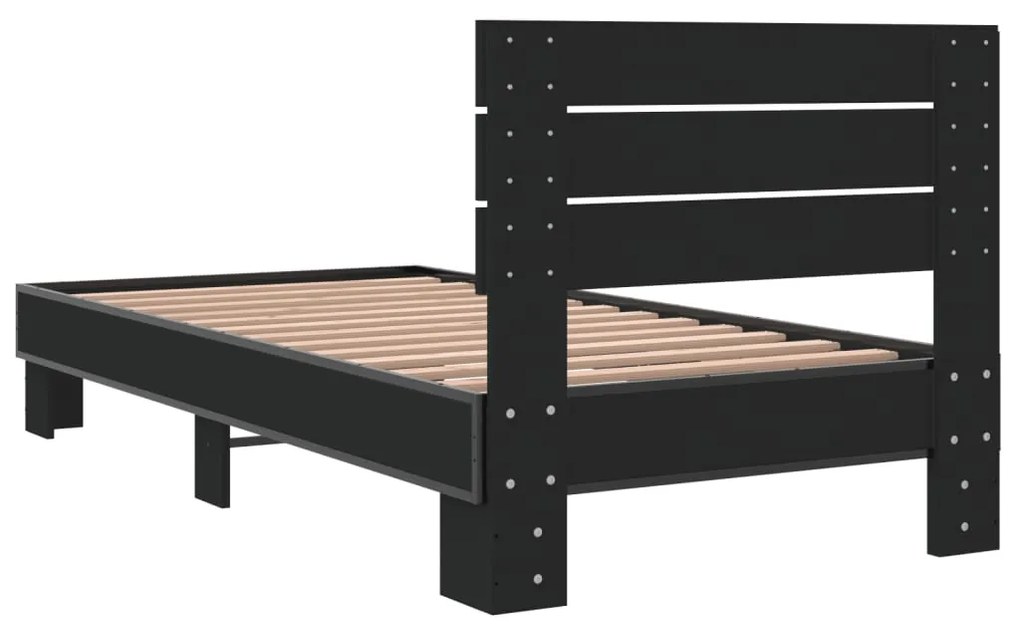 Estrutura de cama 90x190 cm derivados de madeira e metal preto