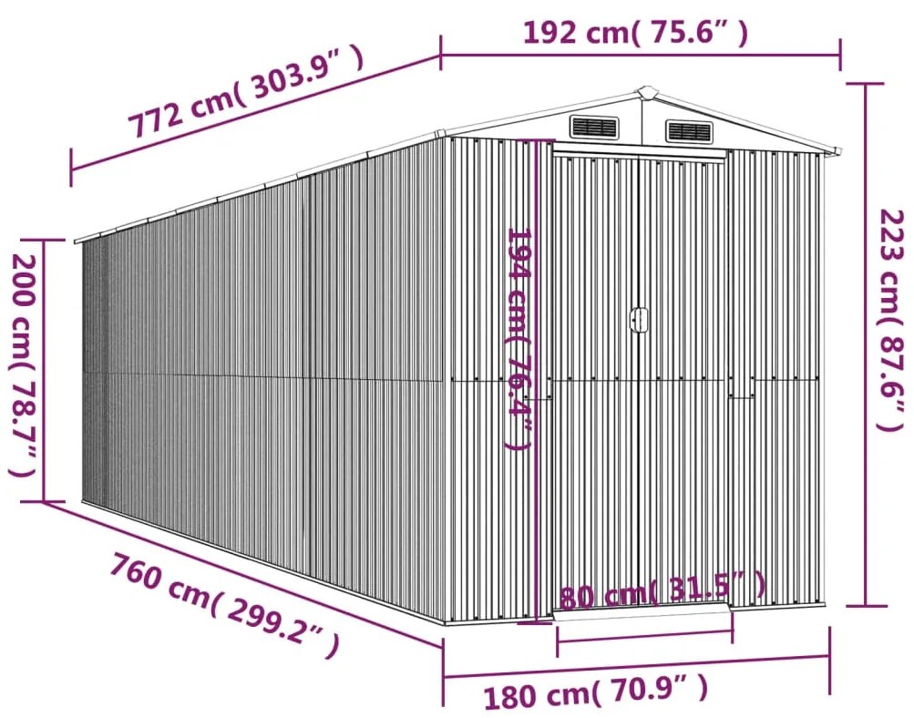 Abrigo de jardim 192x772x223 cm aço galvanizado castanho