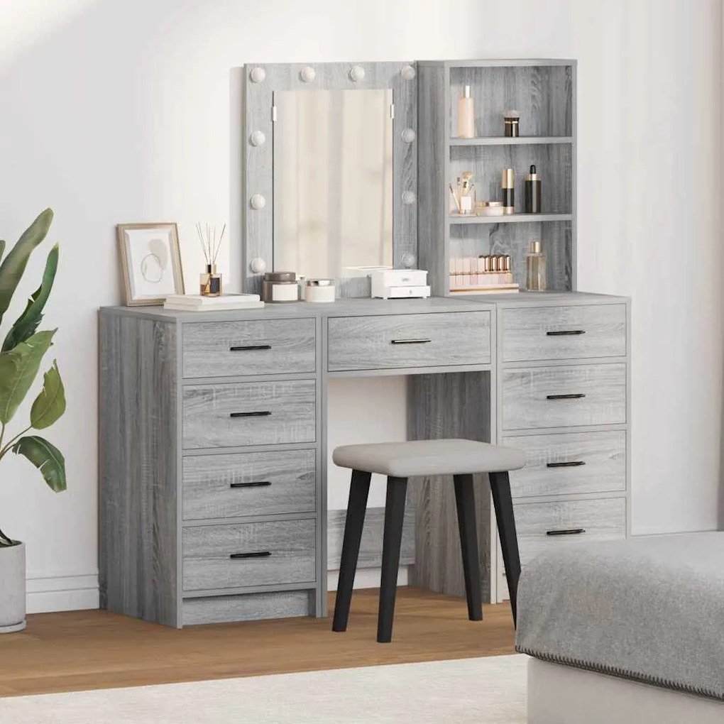 vidaXL Mesa de vestir com gaveta 3 pcs Cinzeto 40 x 41 x 135 cm