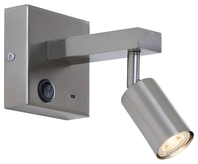 Candeeiro de Parede Moderno em Aço com USB-C Inclinável - Rex