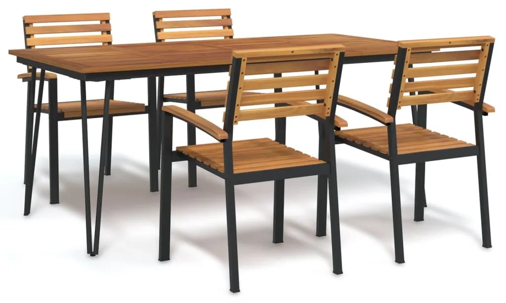 vidaXL Conj. jantar p/ jardim 5 pcs madeira de acácia maciça e metal