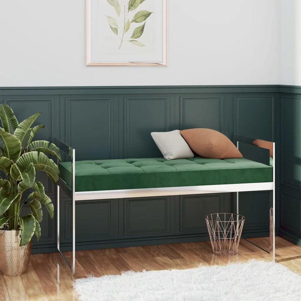 vidaXL Banco 97 cm aço inoxidável e veludo verde-escuro