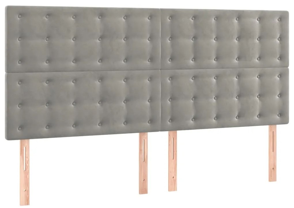 Cabeceira cama c/ luzes LED veludo 200x5x118/128cm cinza-claro