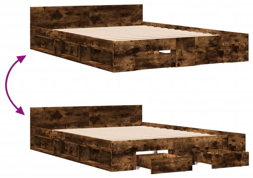 Estrutura de cama c/ gavetas derivados madeira carvalho fumado